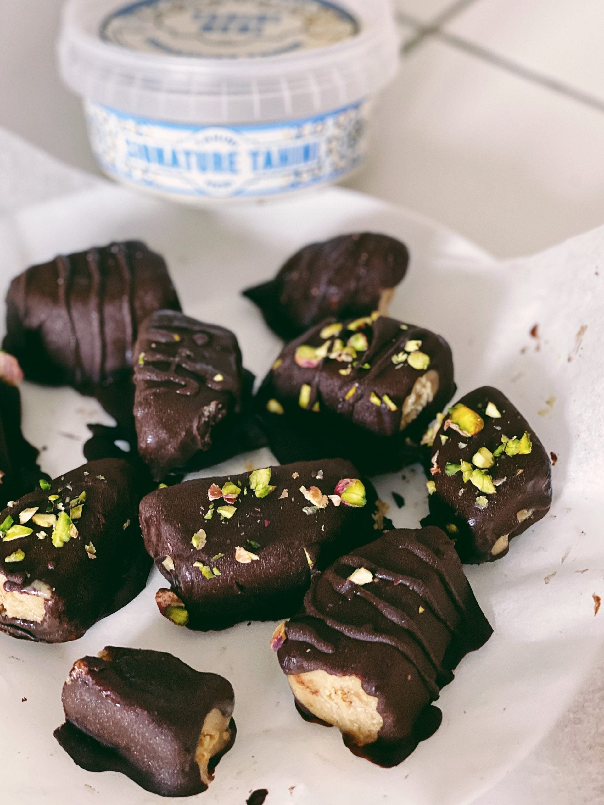 Tahini, Dark Chocolate & Pistachio Popsicles