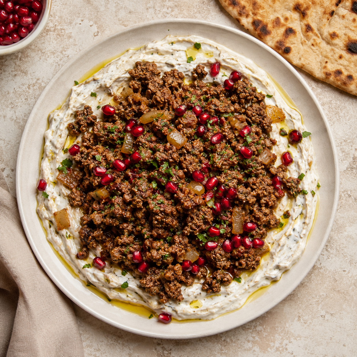 Spiced Lamb Mince with Eggplant Labneh