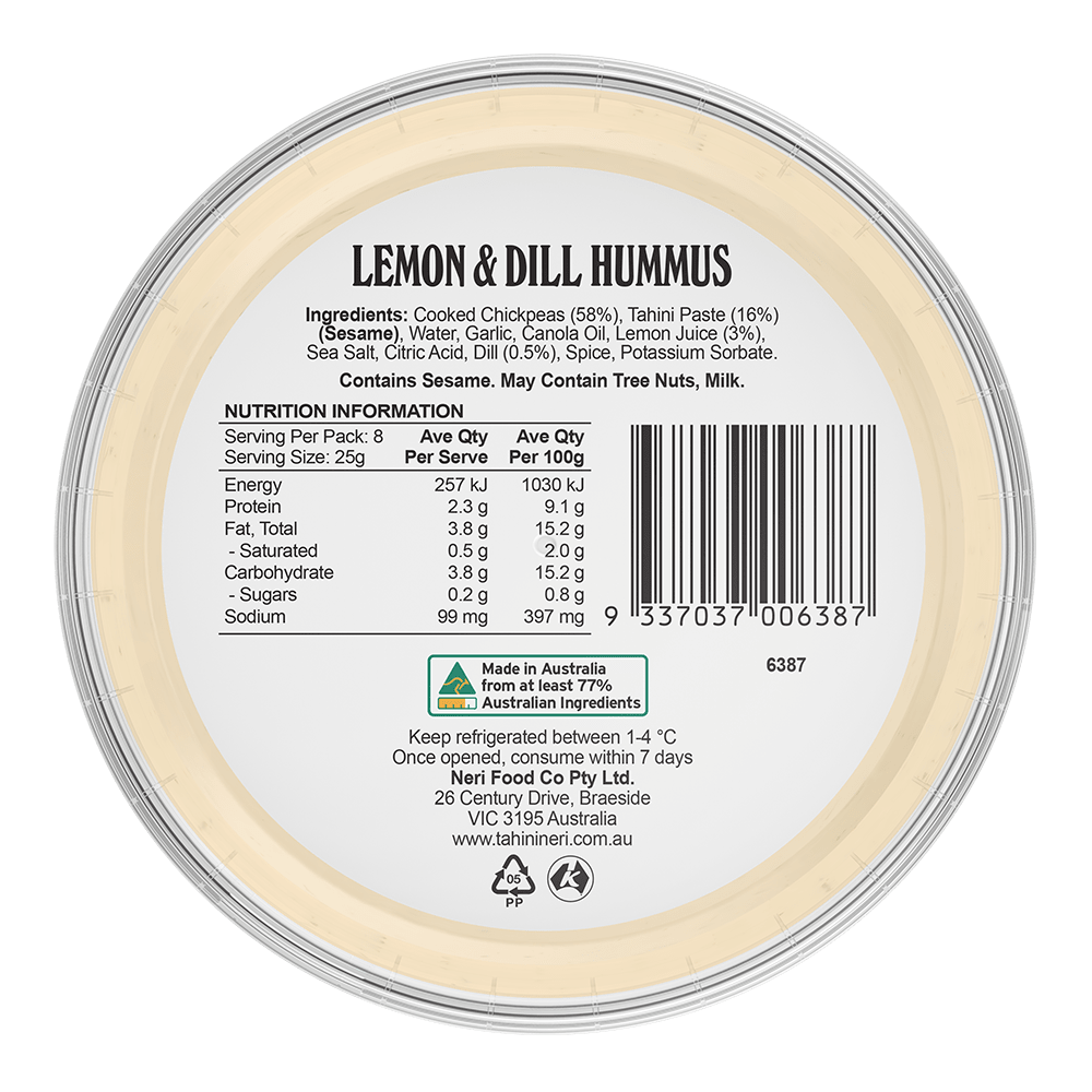 Lemon Dill Hummus - Tahini Neri